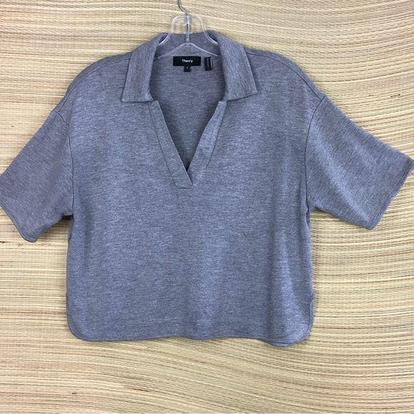 Theory Women's Cropped Polo Shirt in Grey Size S - Picture 8 of 10